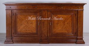 Sideboard in walnut wood with inlaid olive wood doors